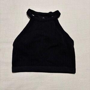 Aerie Superchill Seamless High Neck Bra Crop Top | Black | Medium